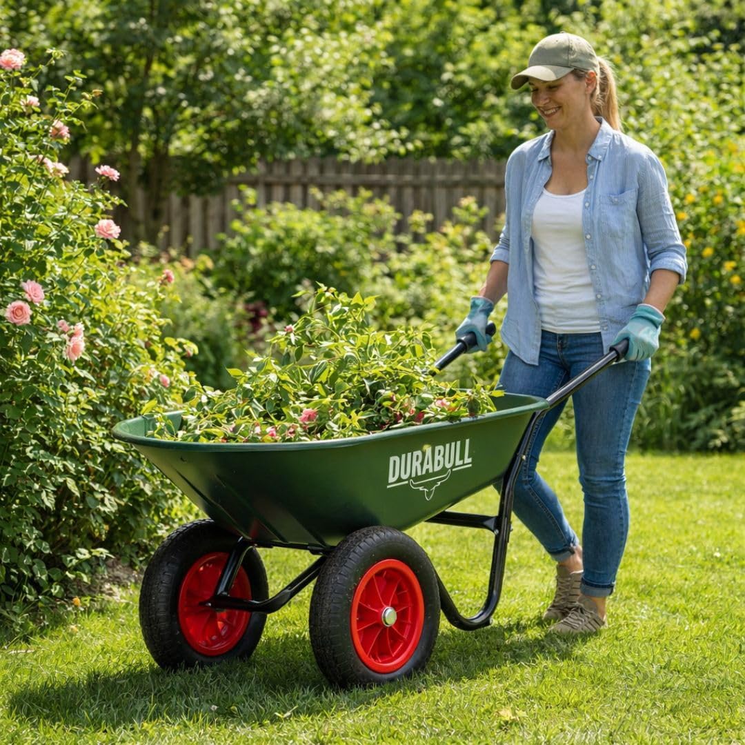 DURABULL 2 Wheel Wheelbarrow, 78 Litre Heavy Duty Garden Barrow-Carries 150kg
